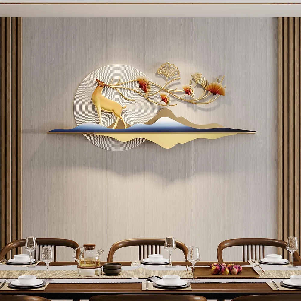 Oturma Odası İçin Ginkgo Yaprakları ve Geyiklerle Dolu