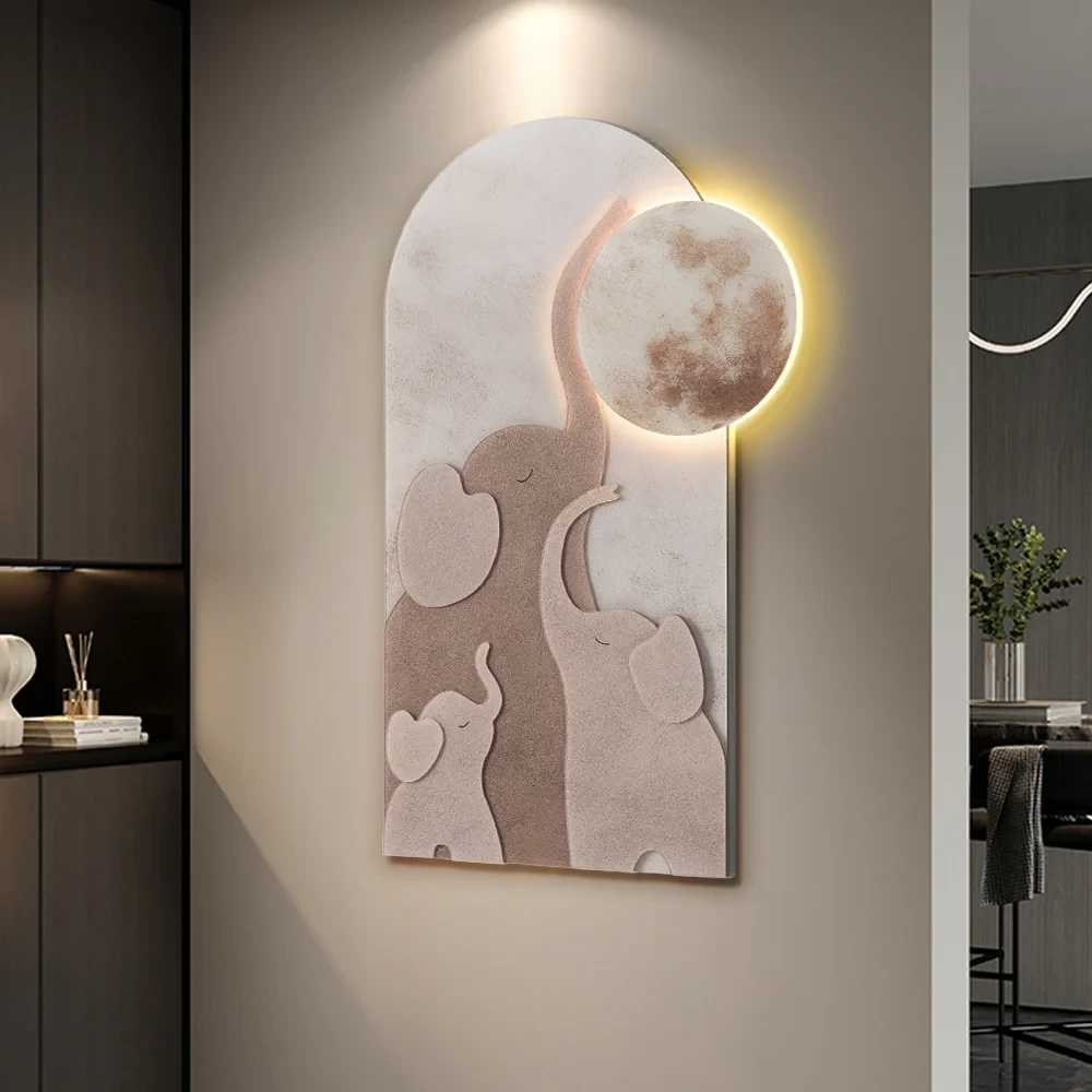 Kemerli LED 3D Akrilik Fil Ay Duvar Heykeli 